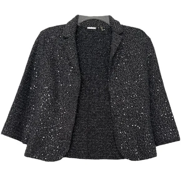 Elie Tahari Y2K Crop Glittery Jacket Womens Small Crochet Sequined Blazer Gray - Picture 2 of 11